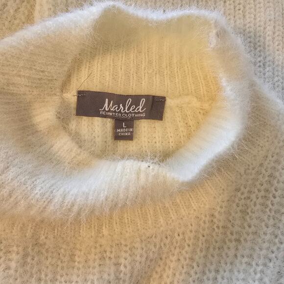 Marled Sweater Women's L Cream Mock Neck Soft Elegant Long Sleeve Fuzzy - Picture 2 of 16